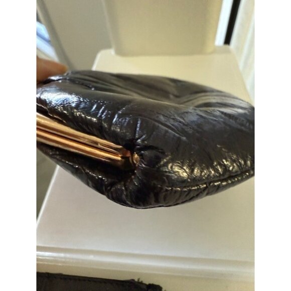 Eel Skin Black Leather Double Kiss Lock  Coin Purse Clutch Wallet Vintage Clean - Picture 3 of 6